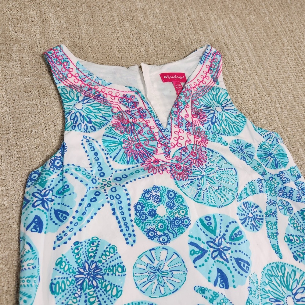 Lilly Pulitzer Shift Dress Girls XL 14-16 Target Shell Sleeveless Embroidered